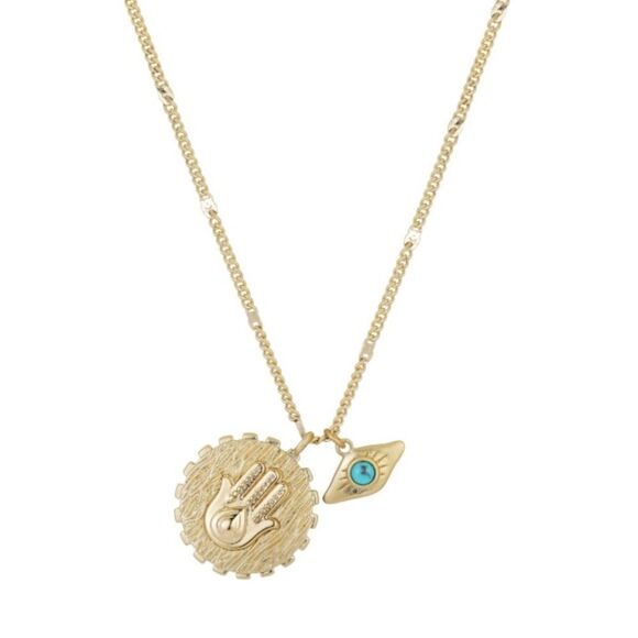 Unwritten 14K Gold Flash-Plated Hamas and Evil Eye Pendant Necklace - Gold - Picture 1 of 3